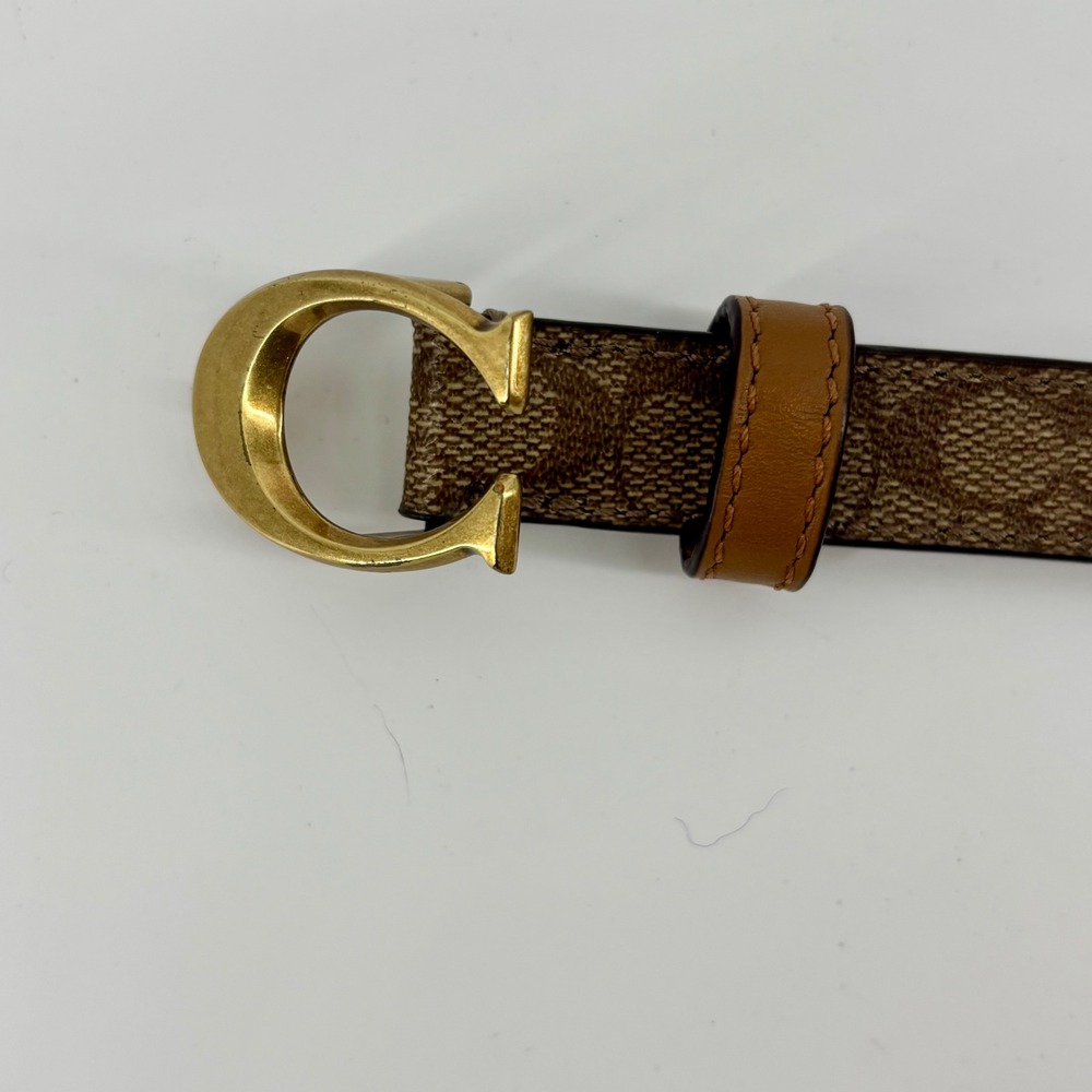 Coach Signature C Khaki Tan Leather Belt Gold Buckle 89402 BKHSD Medium